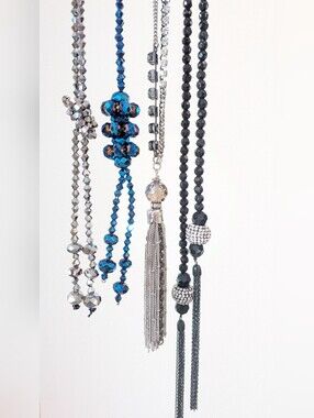 Lot of x4 New Long Faceted Beaded Chain Tassel Lariat Necklaces ft Mexx
